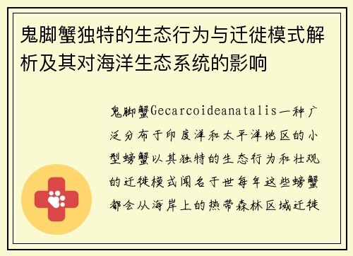 鬼脚蟹独特的生态行为与迁徙模式解析及其对海洋生态系统的影响